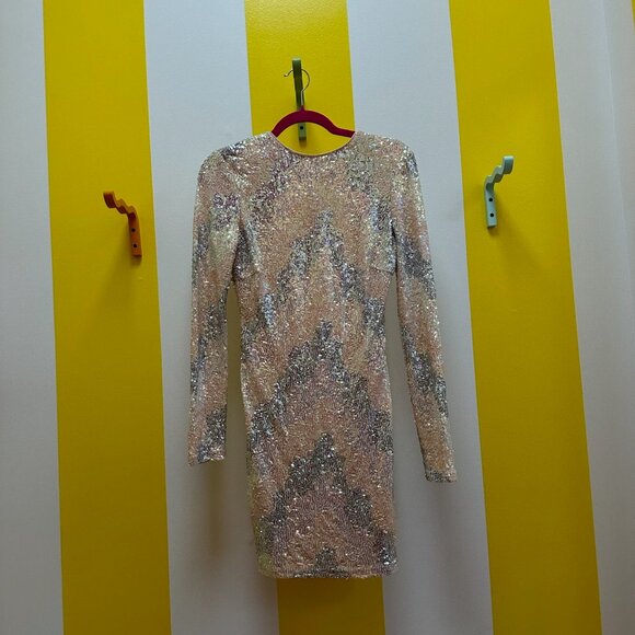 Openback Silver and Cream Sequin Mini Dress Size M - Picture 2 of 7